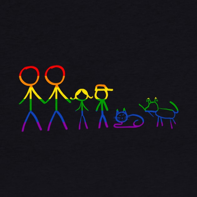 Gay men family stick figures, with kids, cat and dog pets by WelshDesigns